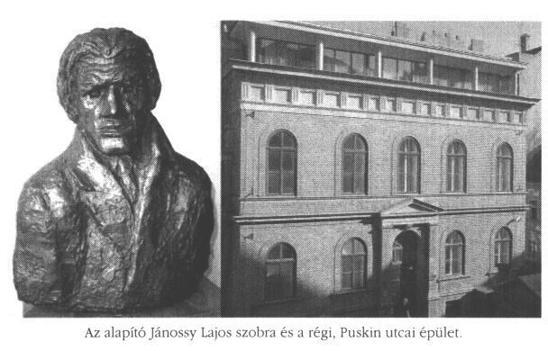 Az alapt Jnossy Lajos szobra s a rgi, Puskin utcai plet